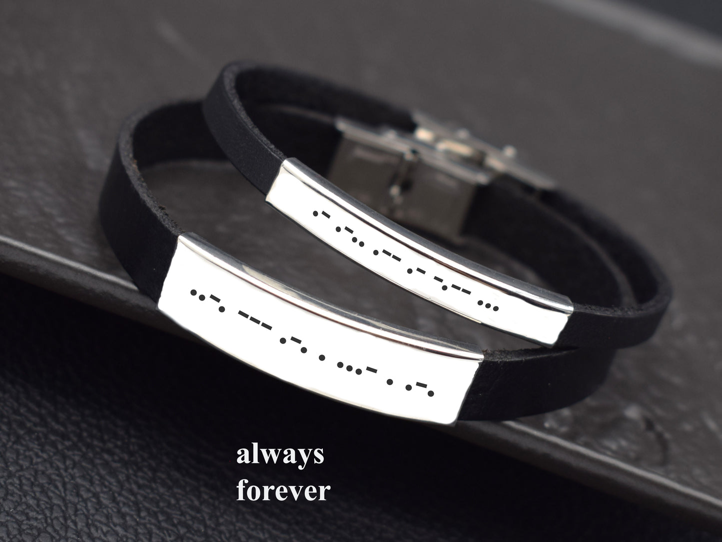 Couple Morse code bracelet leather personalized matching gift