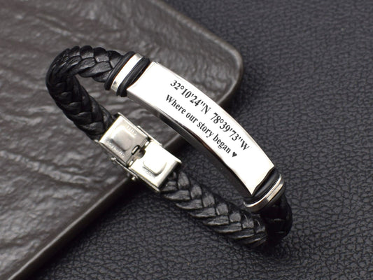 Coordinate leather braided bracelet anniversary gift boyfriend husband