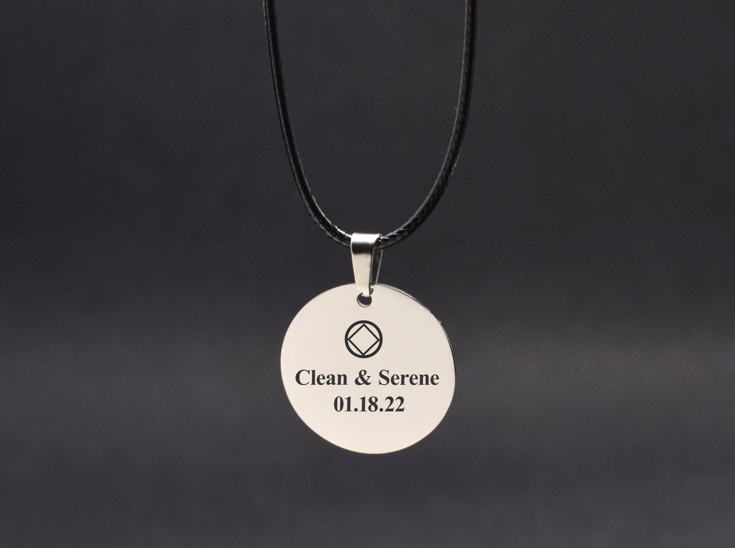 Recovery gift for men NA medallion necklace Custom date Clean and Serene