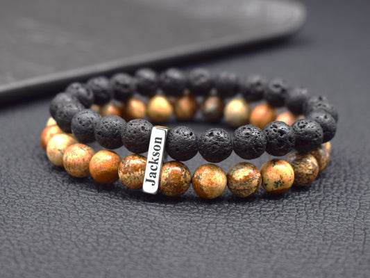 Name bracelet for men boyfriend dad custom gift idea for birthday lava jasper beads