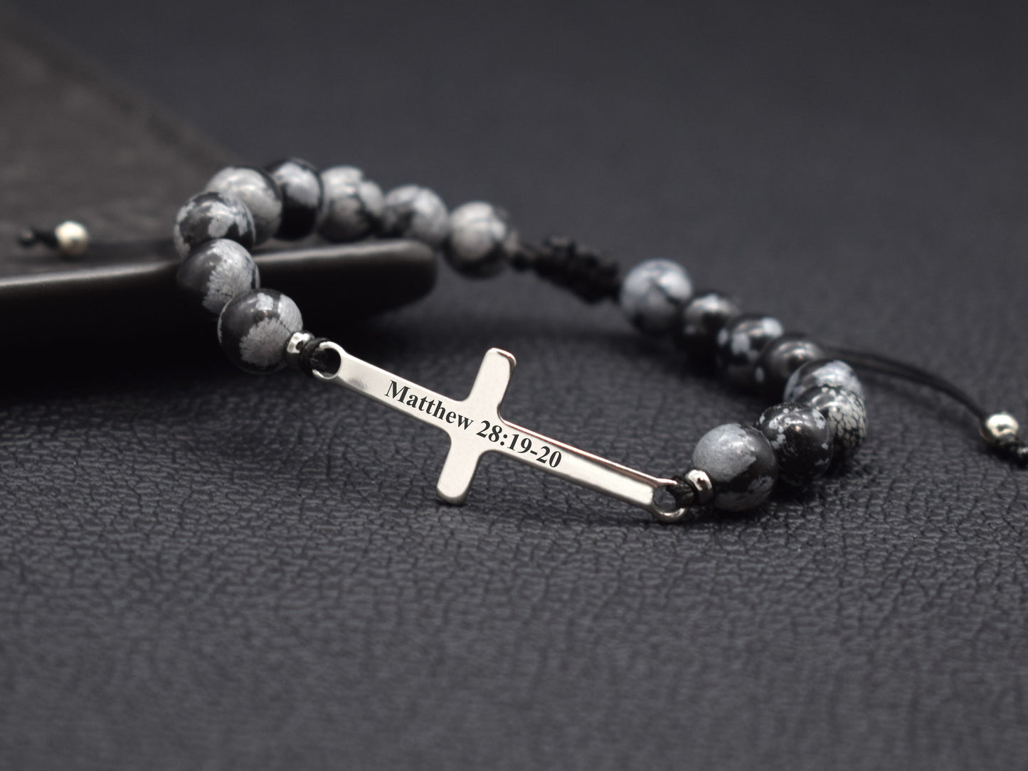 Mens bracelet cross custom baptism date initials name