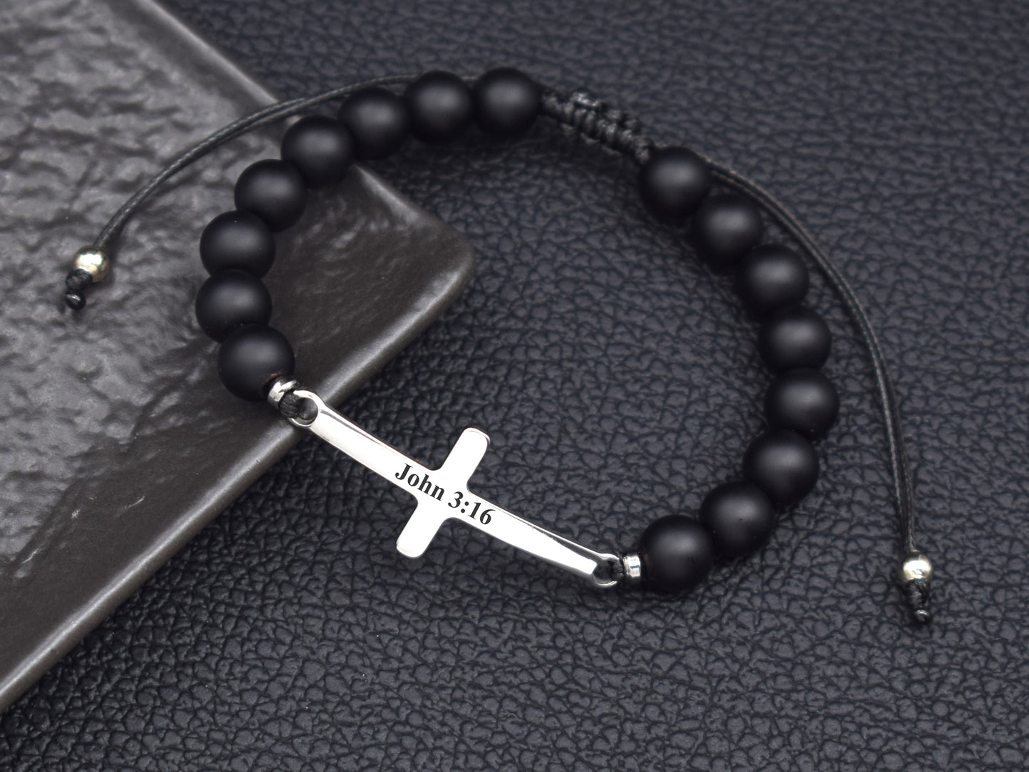 mens cross bracelet with bible verse John 3 16