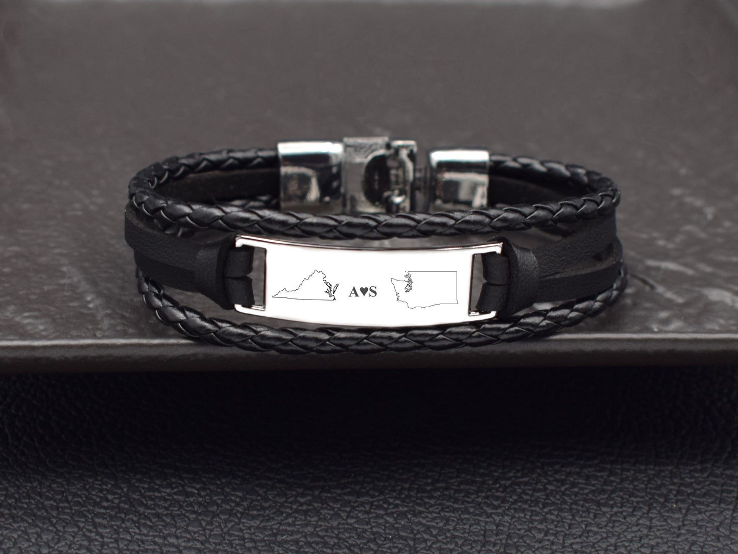 Leather bracelet men long distance relationship gift State bracelets