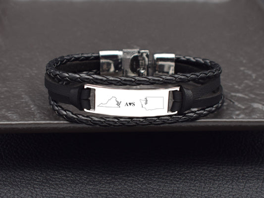 Leather bracelet men long distance relationship gift State bracelets