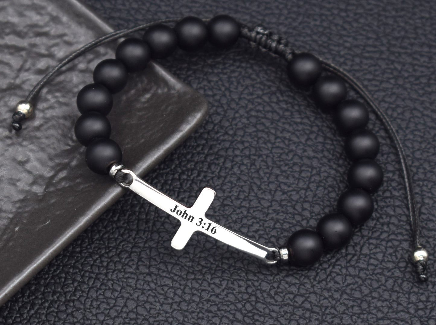 Mens cross bracelet custom christian religious jewelry faith John 3 16