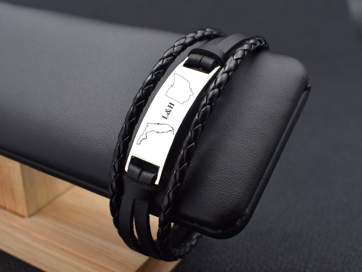 Leather bracelet men long distance relationship gift State bracelets