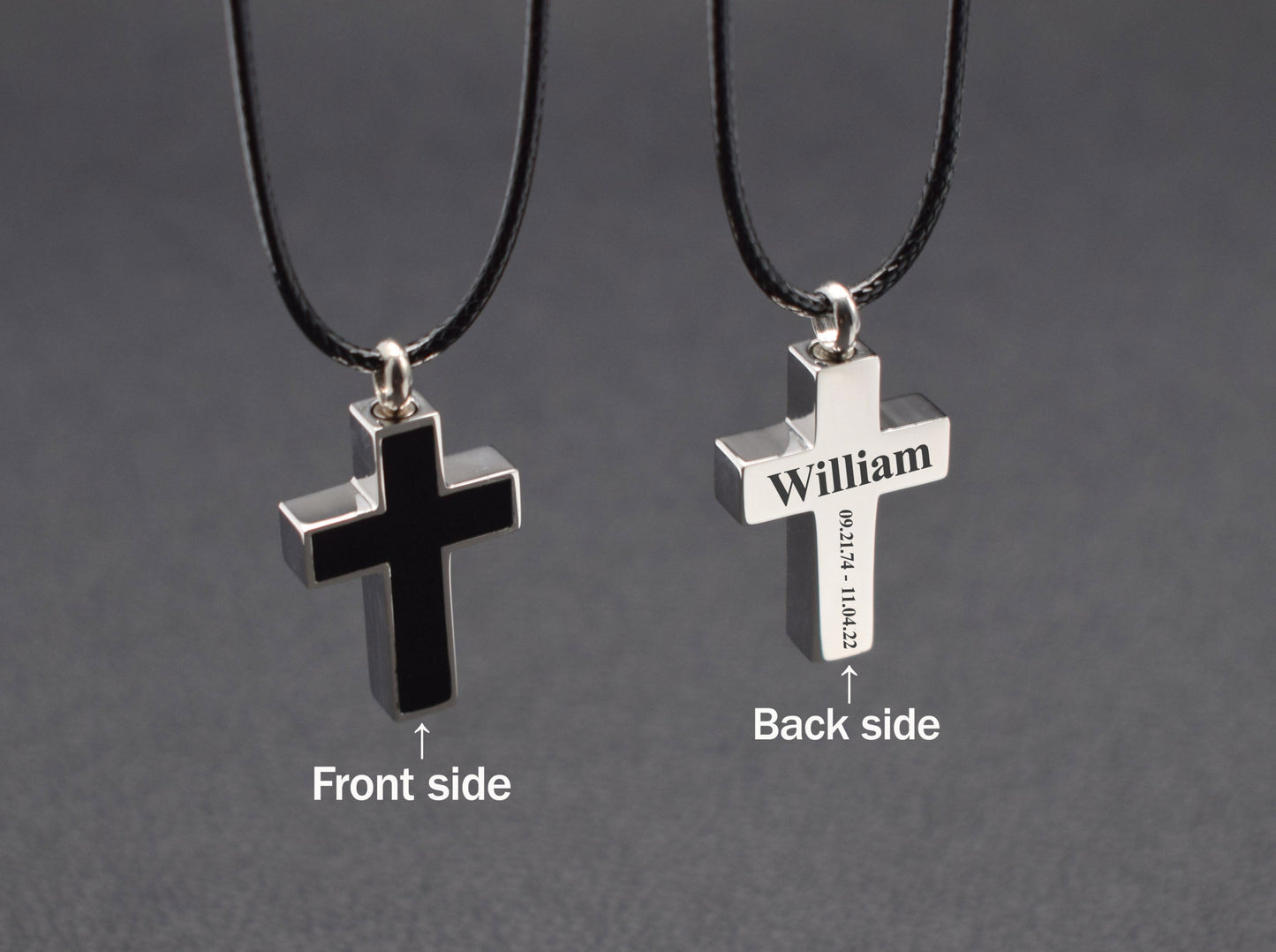 Custom mens urn necklace Cremation cross jewelry with ashes In memory of