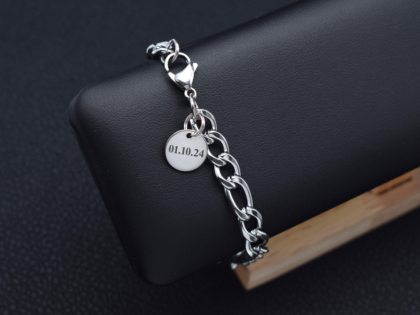 Men's initial bracelet Figaro chain bracelets for engraving Man gifts