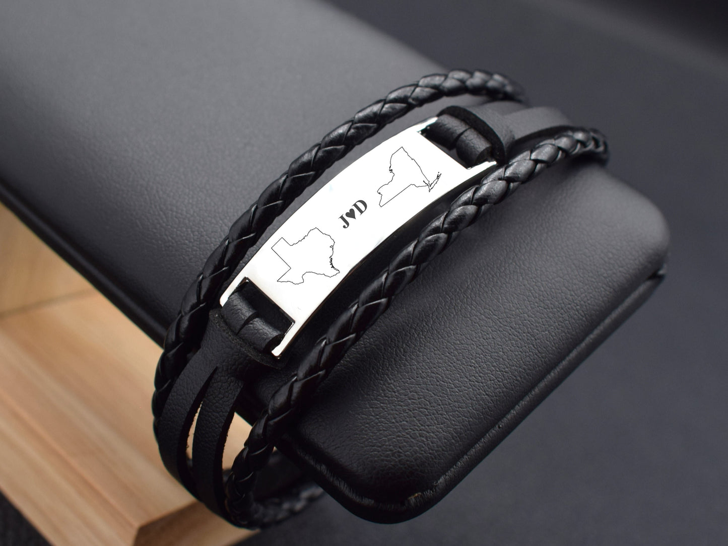 Leather bracelet men long distance relationship gift State bracelets