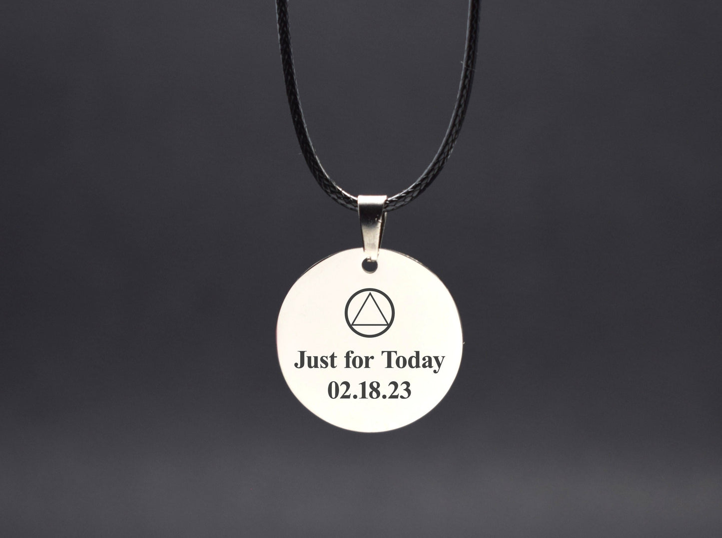 Recovery necklace Sobriety gift for man Sober date AA medallion pendant