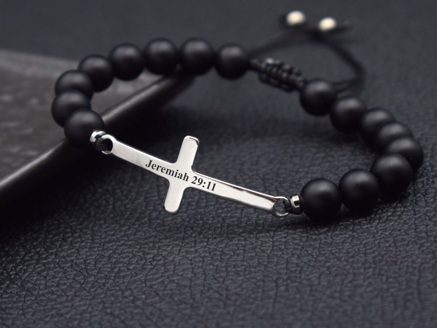 Mens bracelet cross custom baptism date initials name