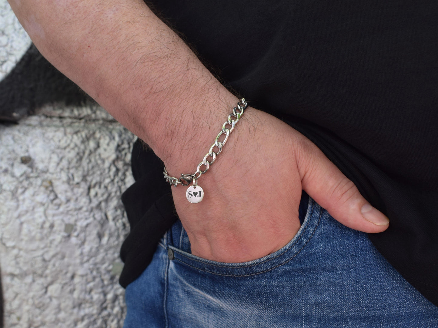 Men's initial bracelet Figaro chain bracelets for engraving Man gifts