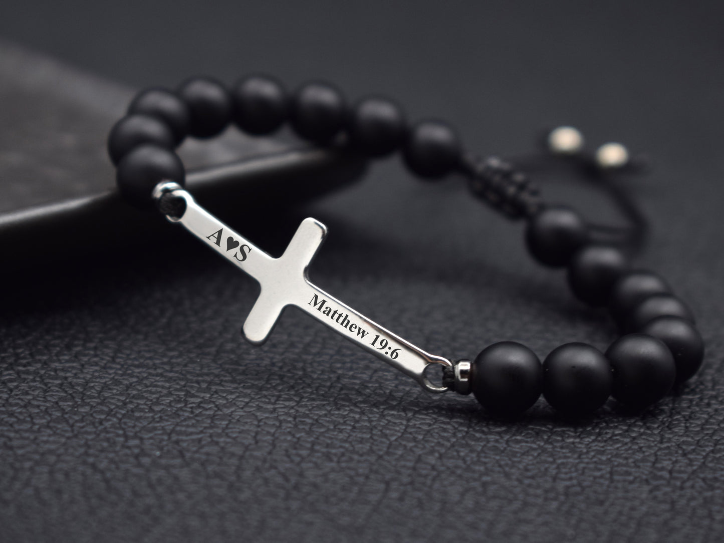 Mens bracelet cross with name date initials Boyfriend gift