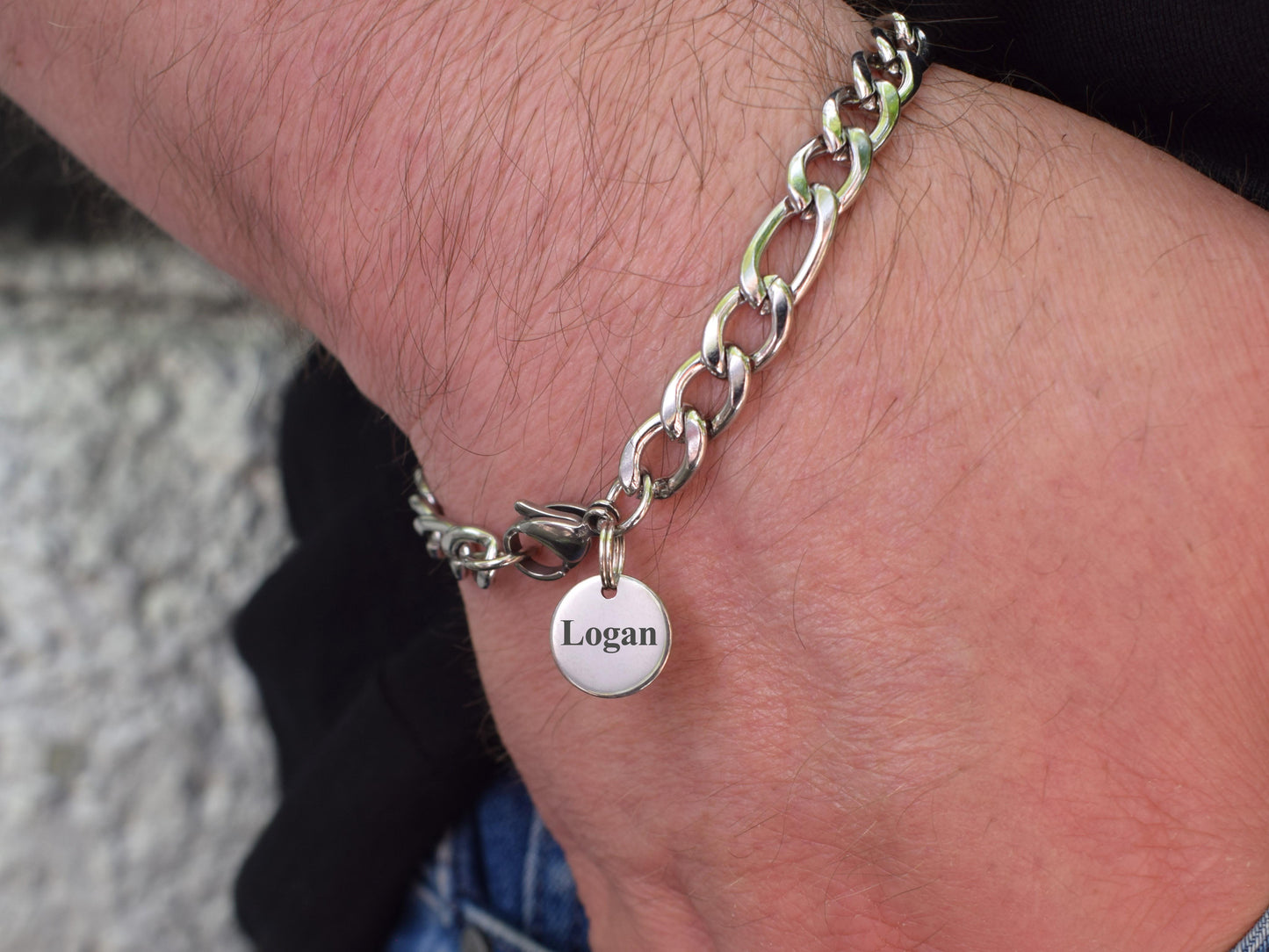 Men's initial bracelet Figaro chain bracelets for engraving Man gifts