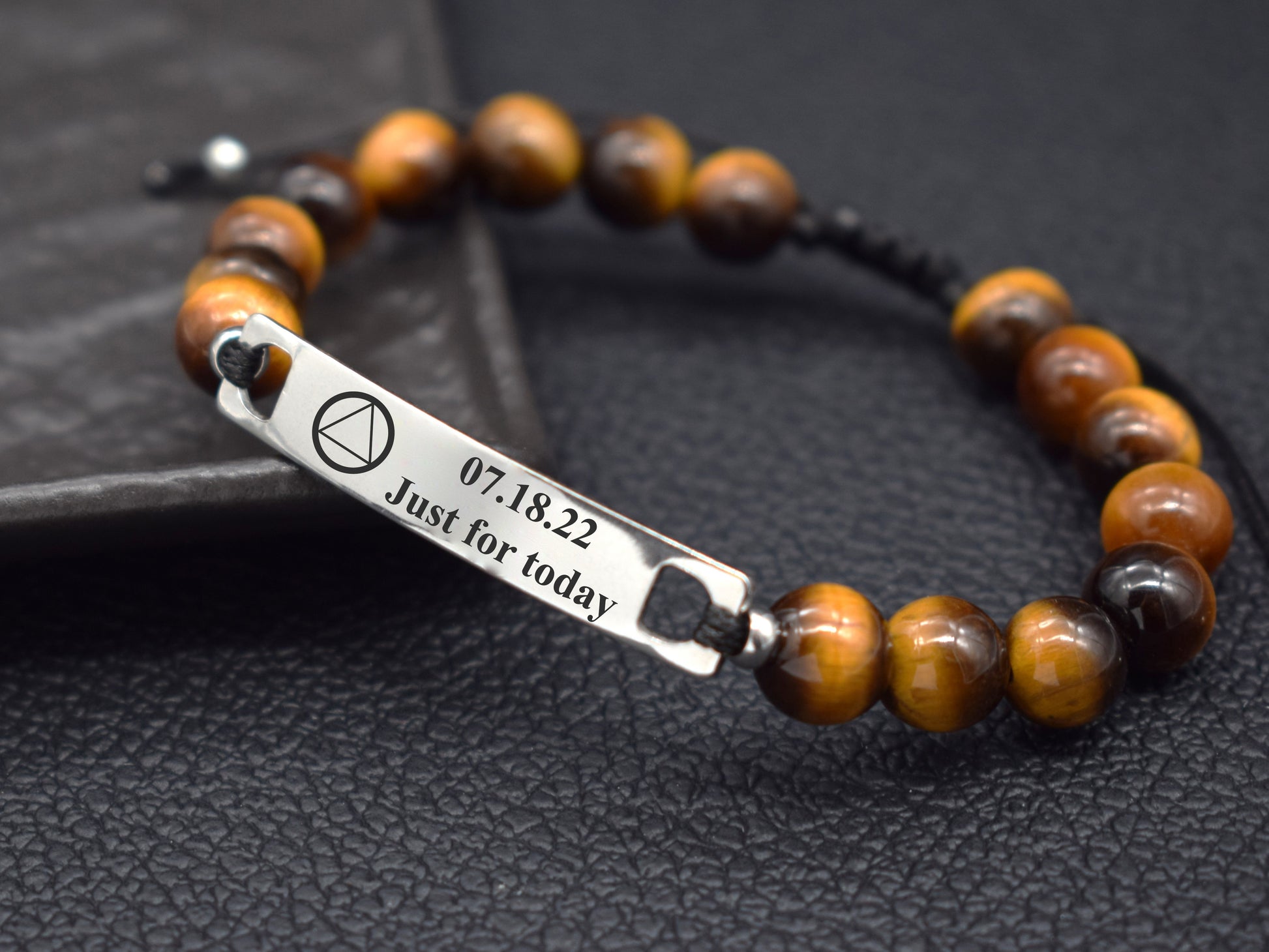 aa symbol - just for today, sobriety date bracelet 