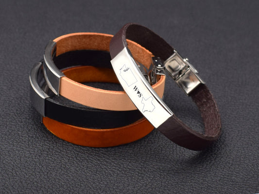 Long distance relationship bracelet leather custom state bracelets gift for him