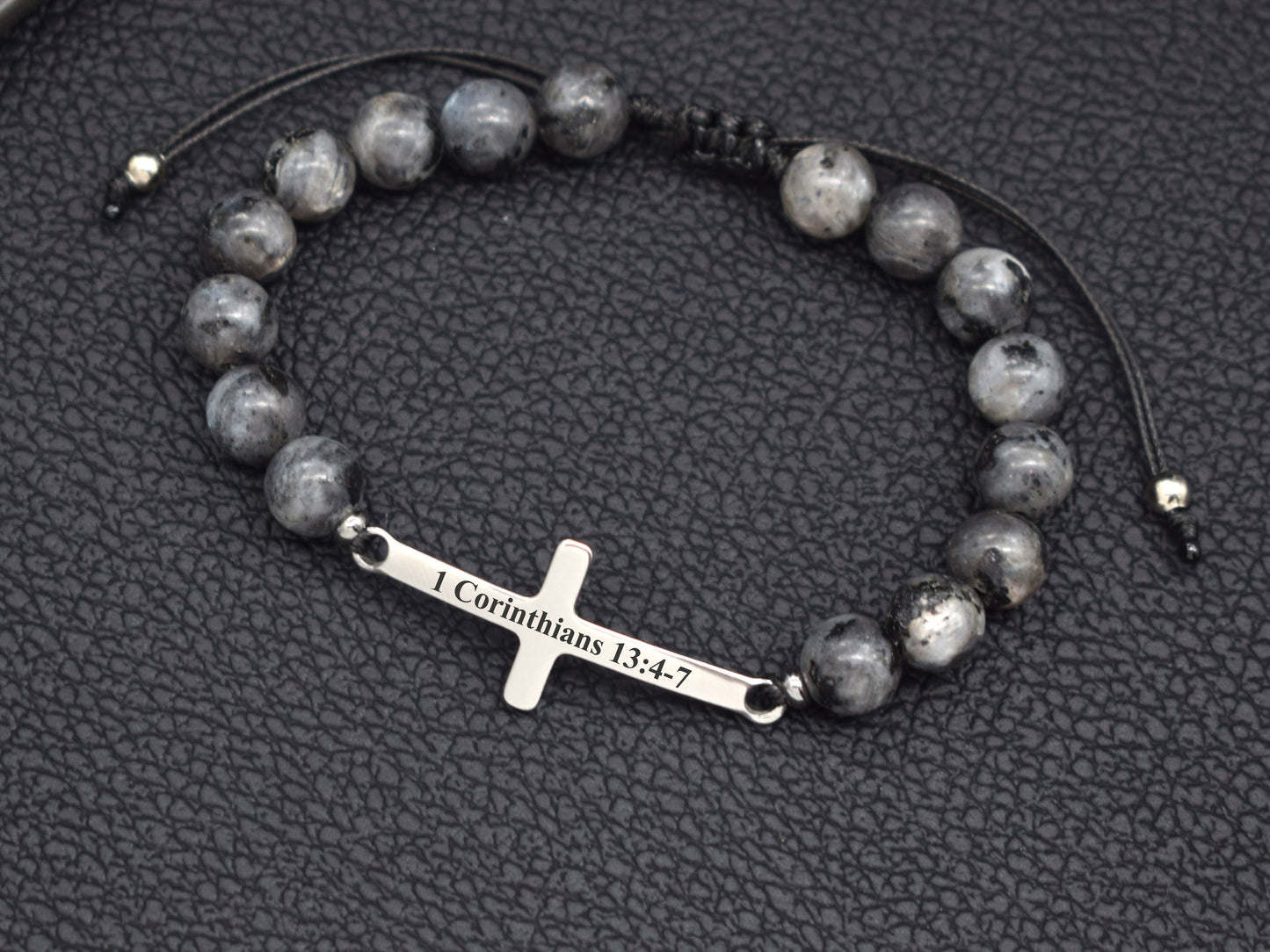 Mens bracelet cross with name date initials Boyfriend gift