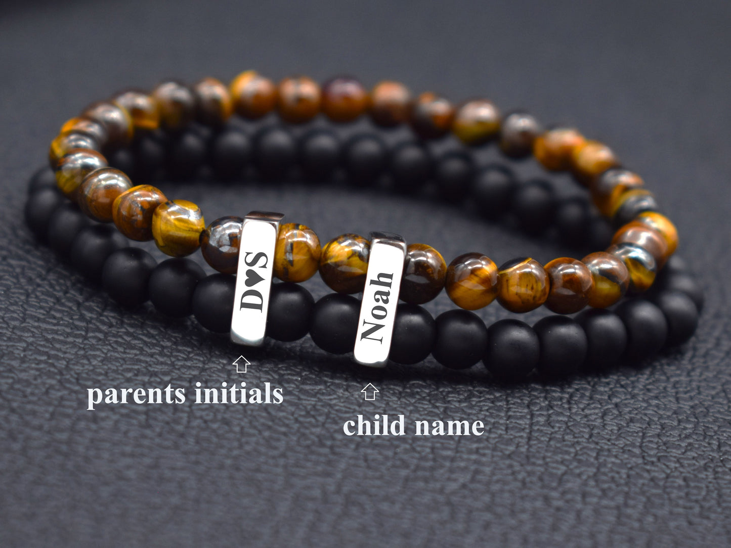 Baby name bracelet gift for new dad Father's day custom men bead bracelet