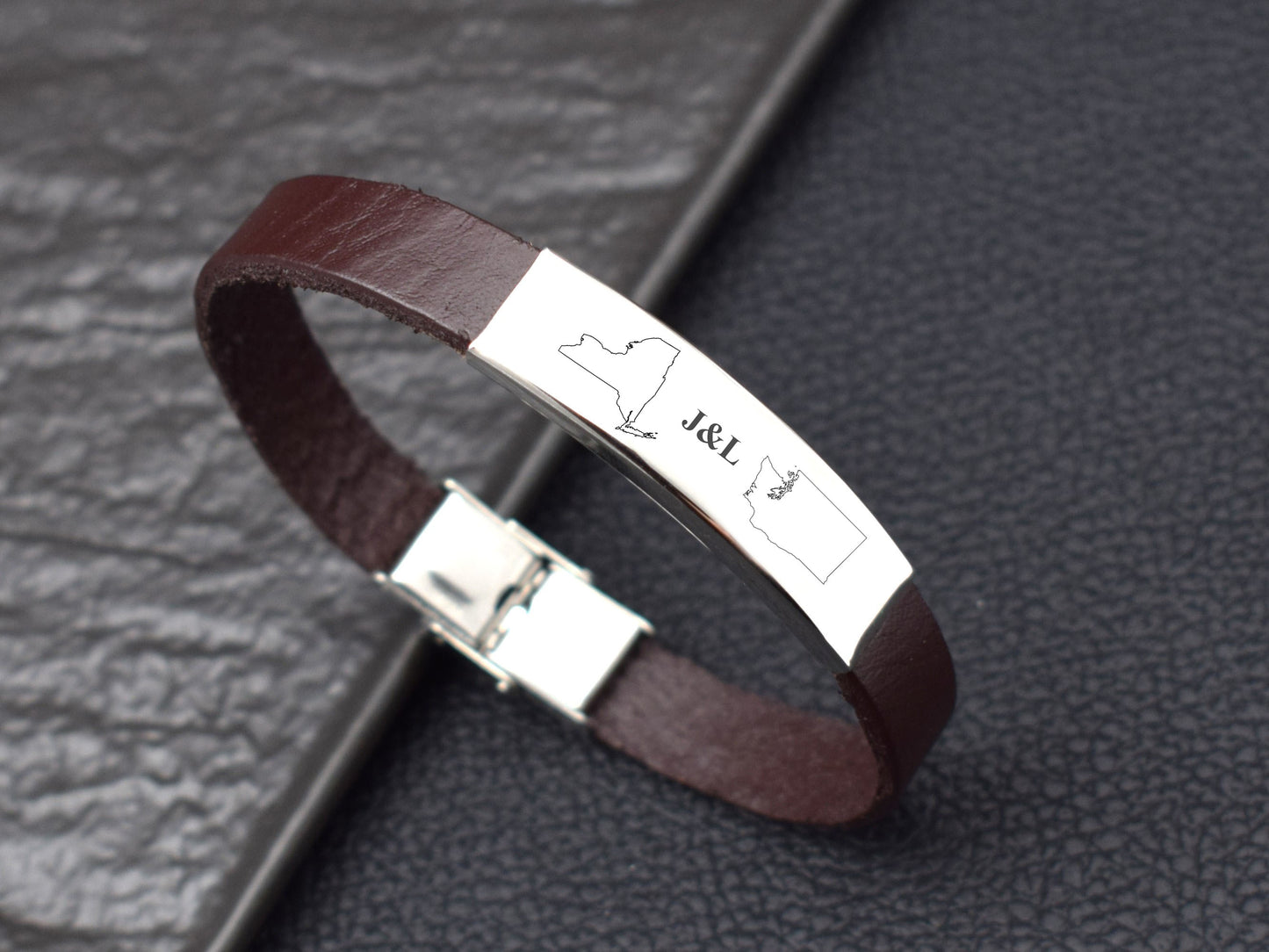 Long distance relationship bracelet leather custom state bracelets gift for him