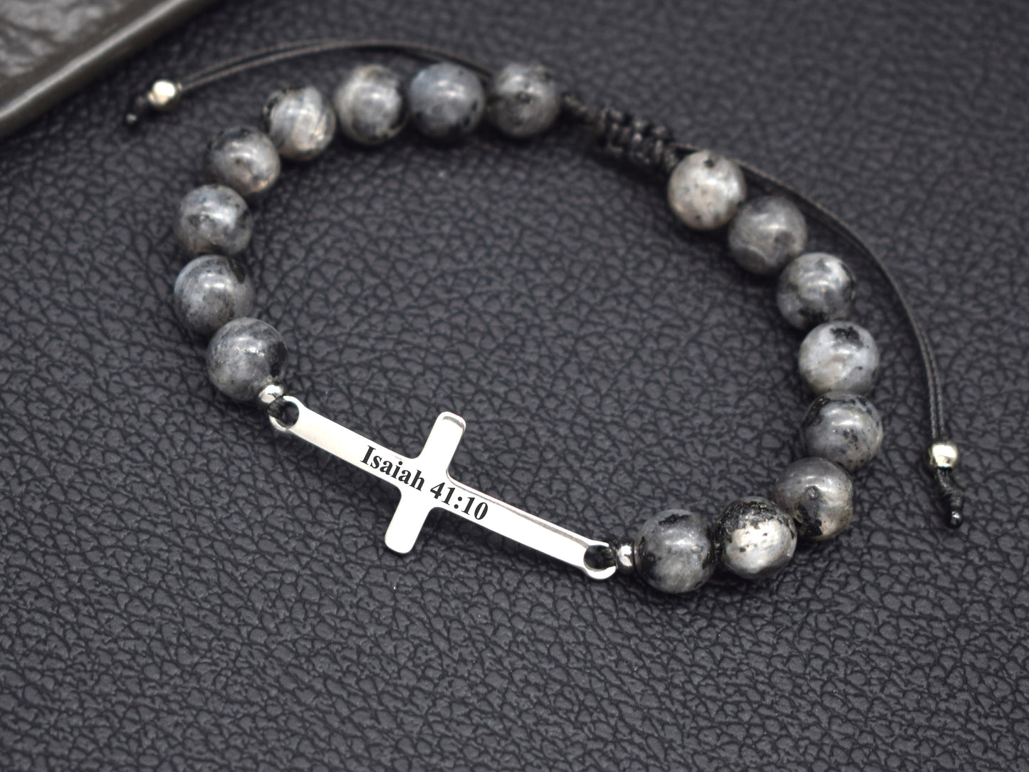 Mens bracelet cross with name date initials Boyfriend gift