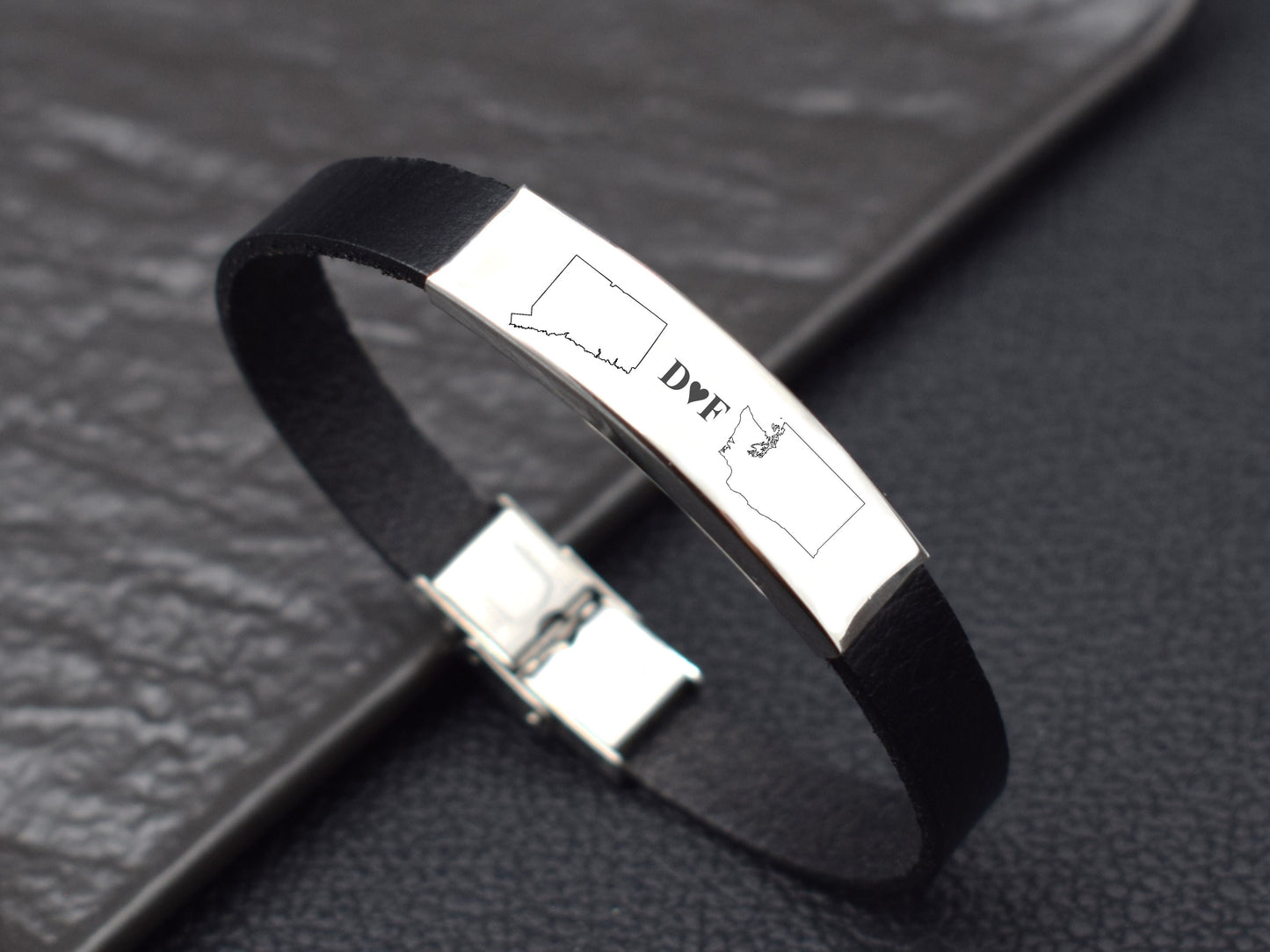 Long distance relationship bracelet leather custom state bracelets gift for him