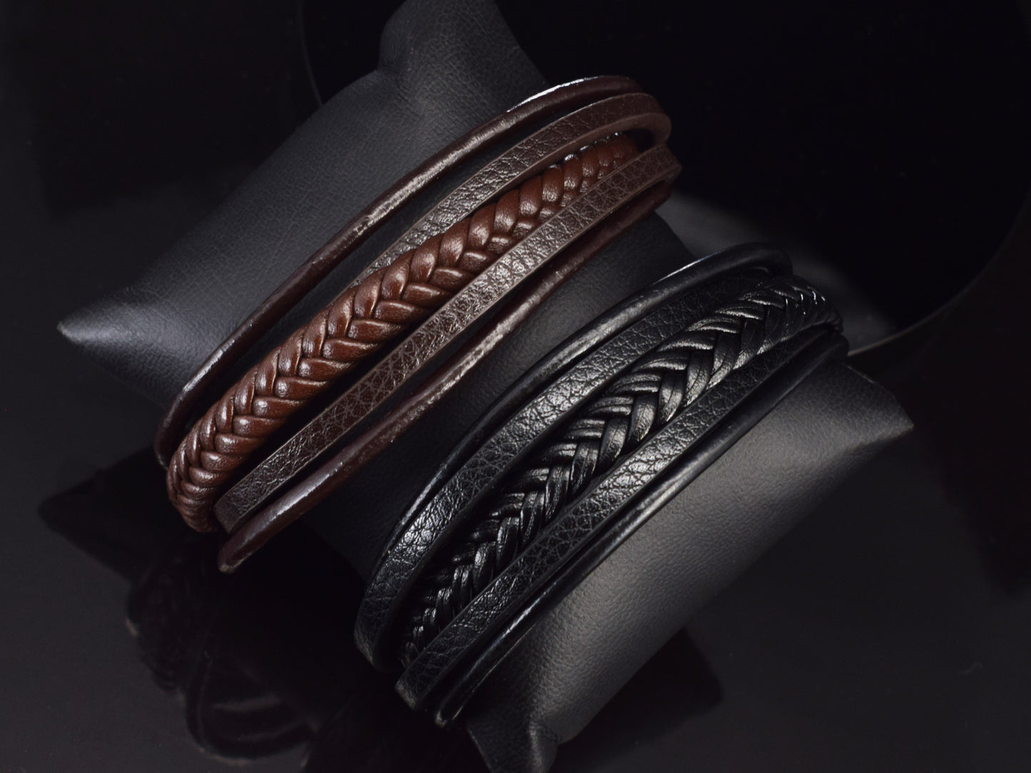 wrap leather bracelet brown black