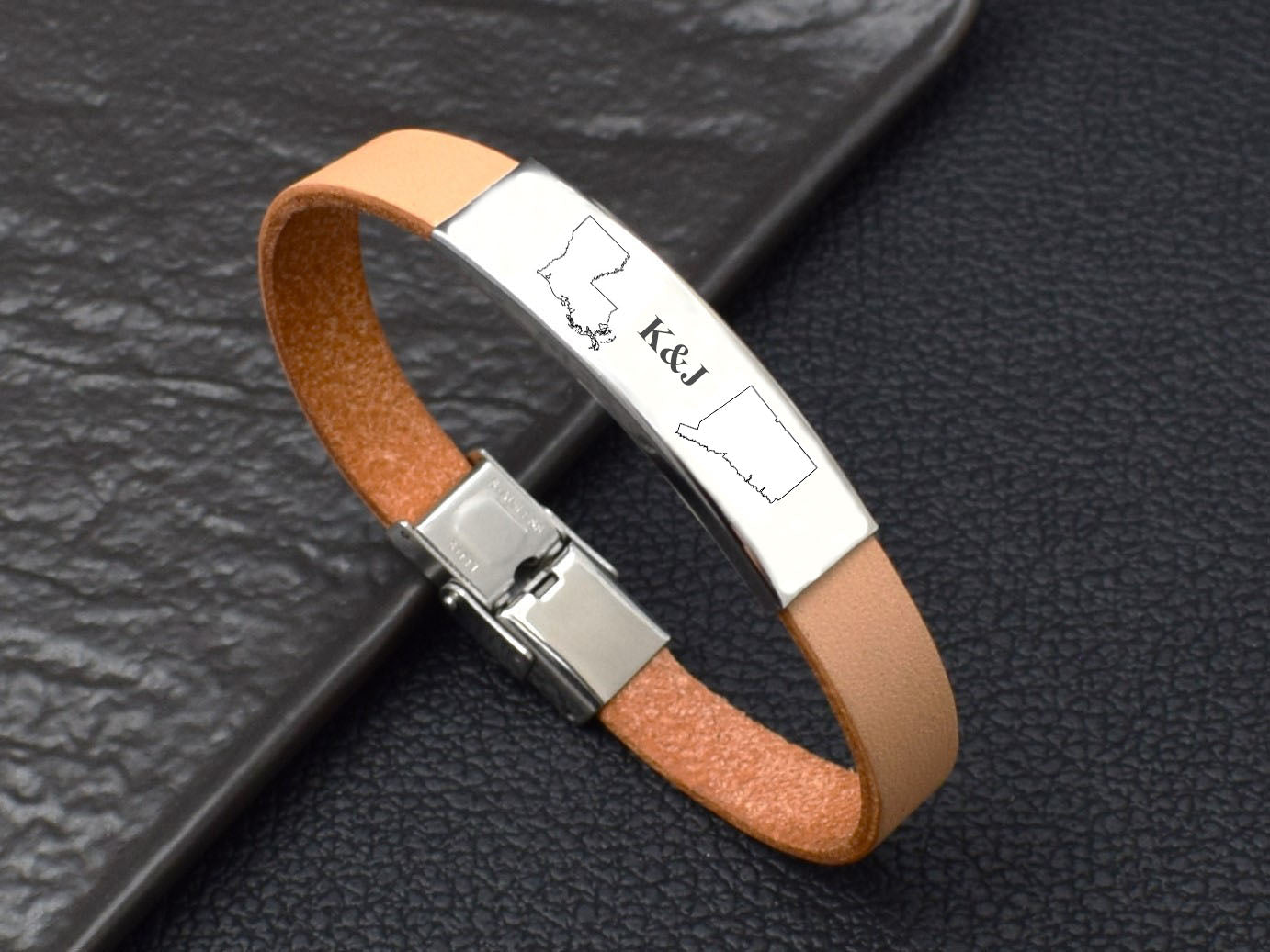 Going away gift for friend coworker leather distance bracelet with state initials