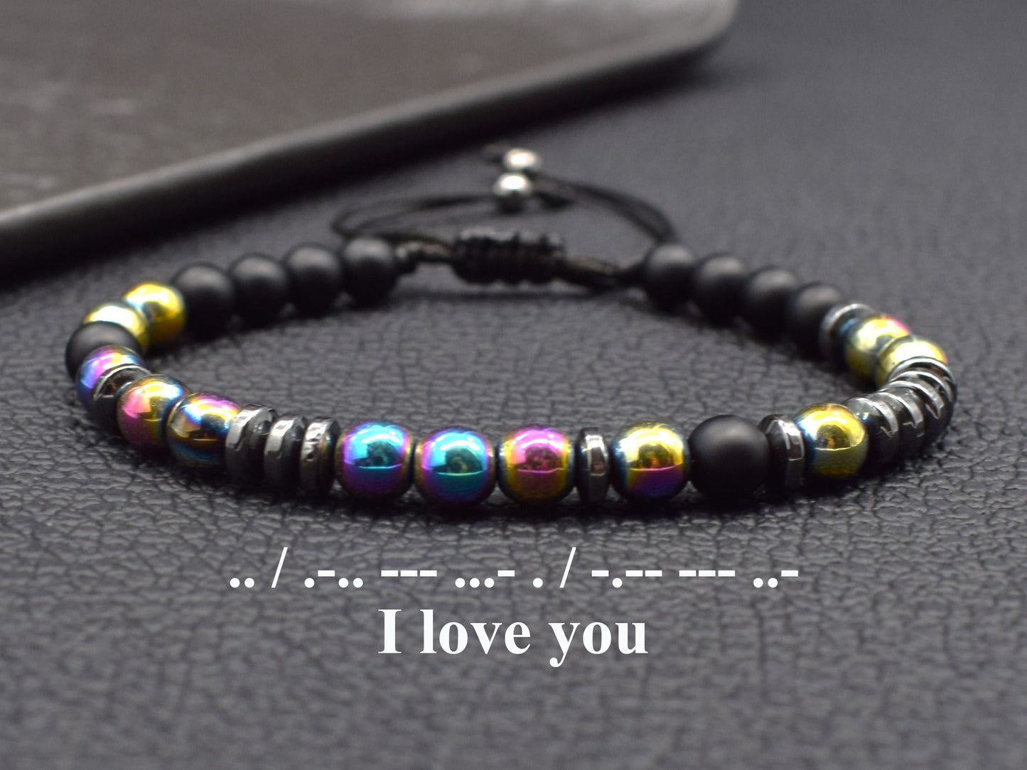 I Love You Morse code inspirational bracelets lover gift rainbow hematite