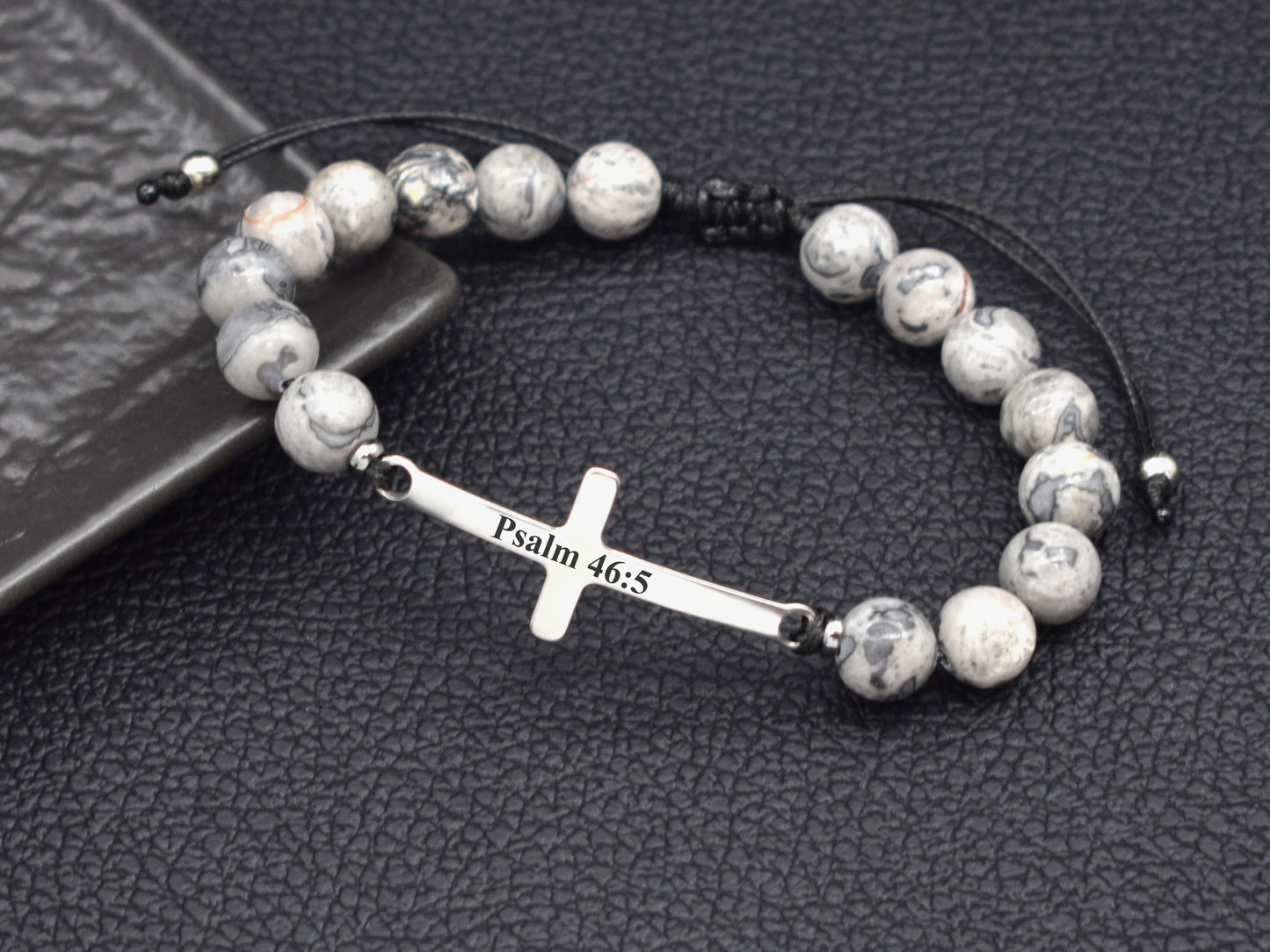 Mens bracelet cross custom baptism date initials name