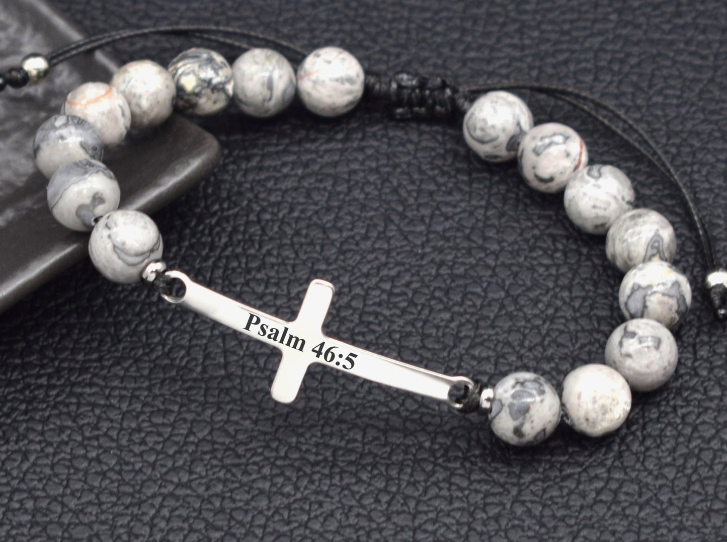 mens cross bracelet with bible verse Psalm 46:5