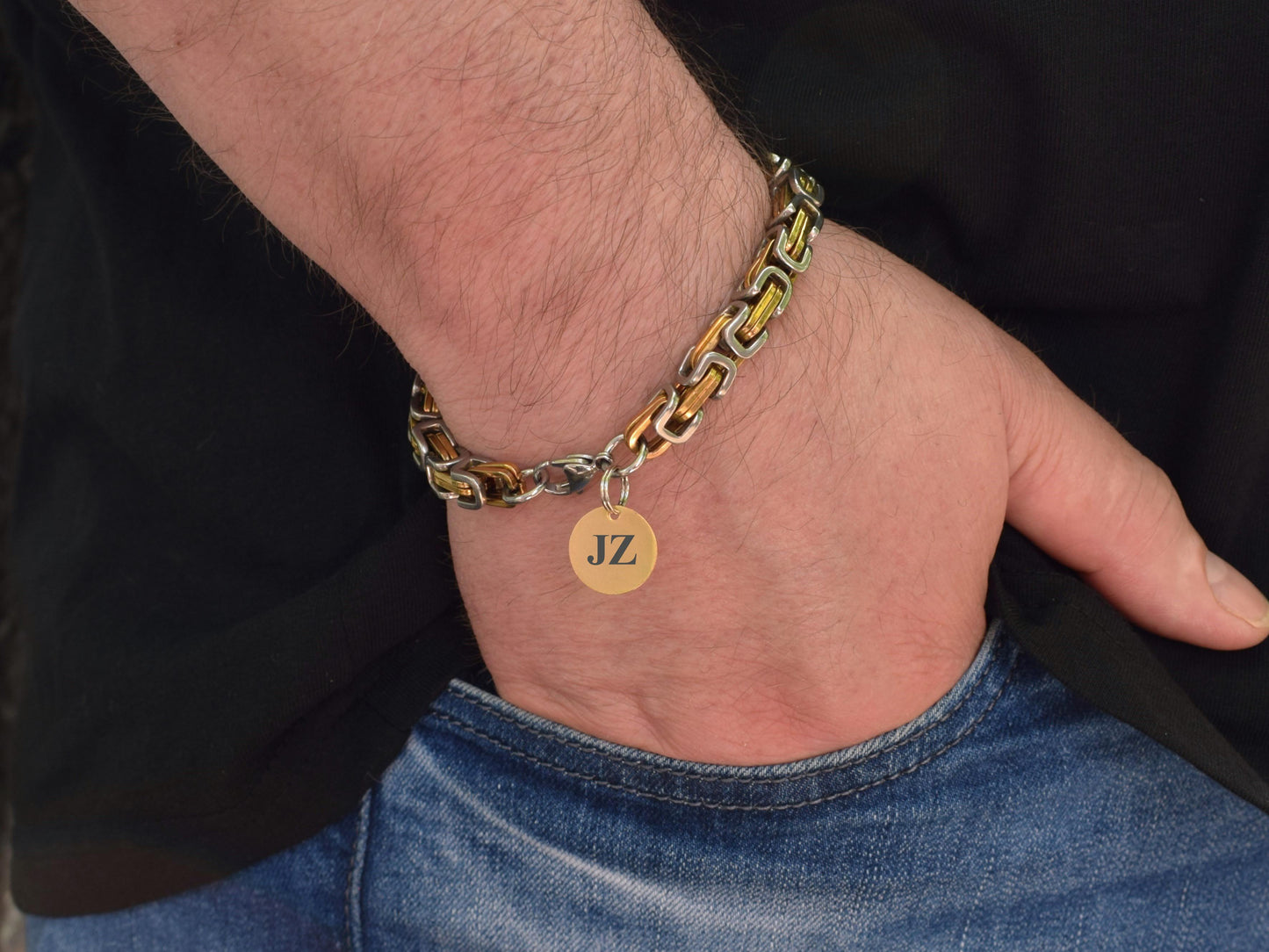 Сustomised chain bracelet men Name engraved Boyfriend gift