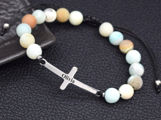 womens cross bracelet with custom name