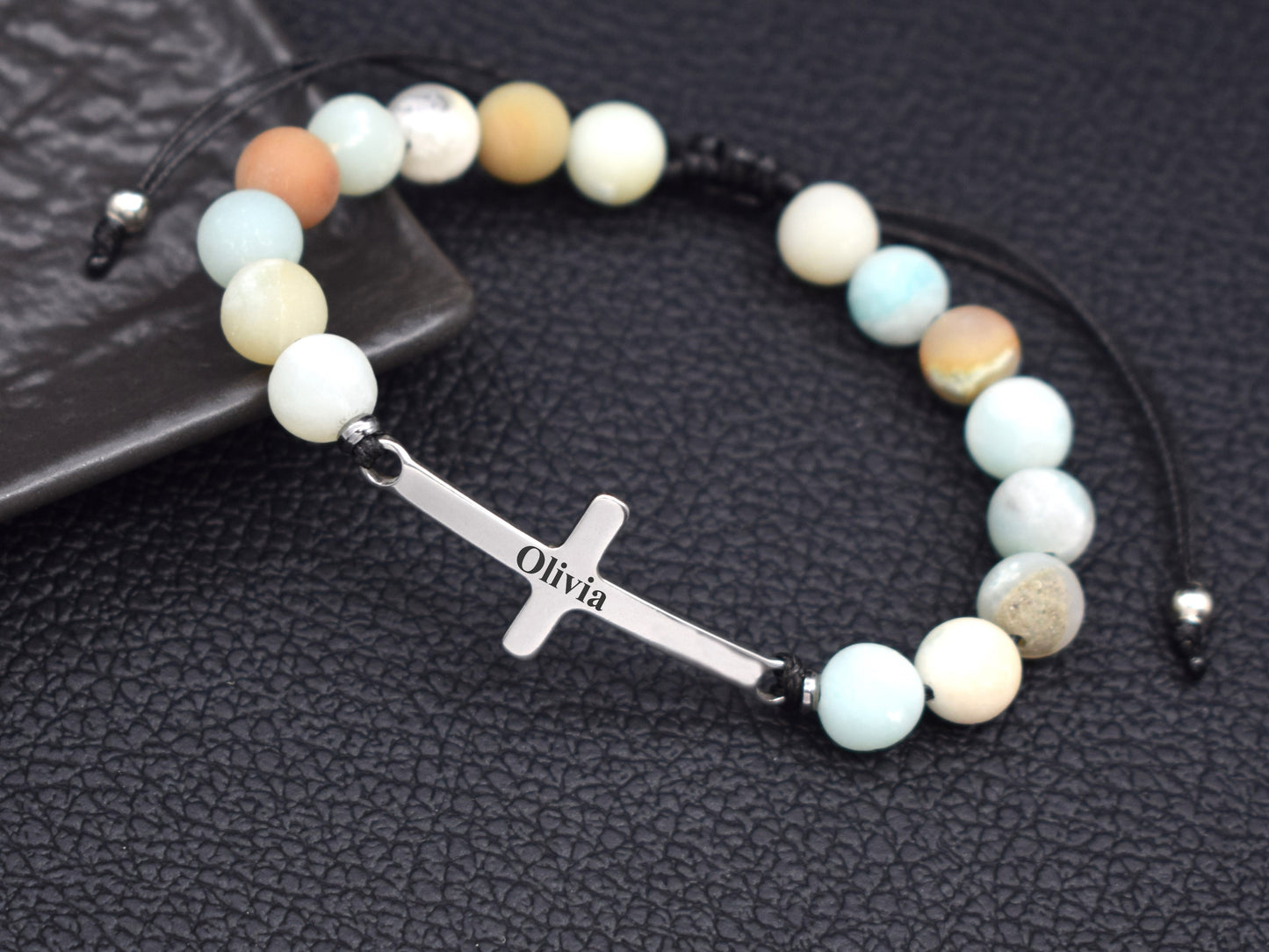 Cross bracelet for women custom name initials Christian jewelry