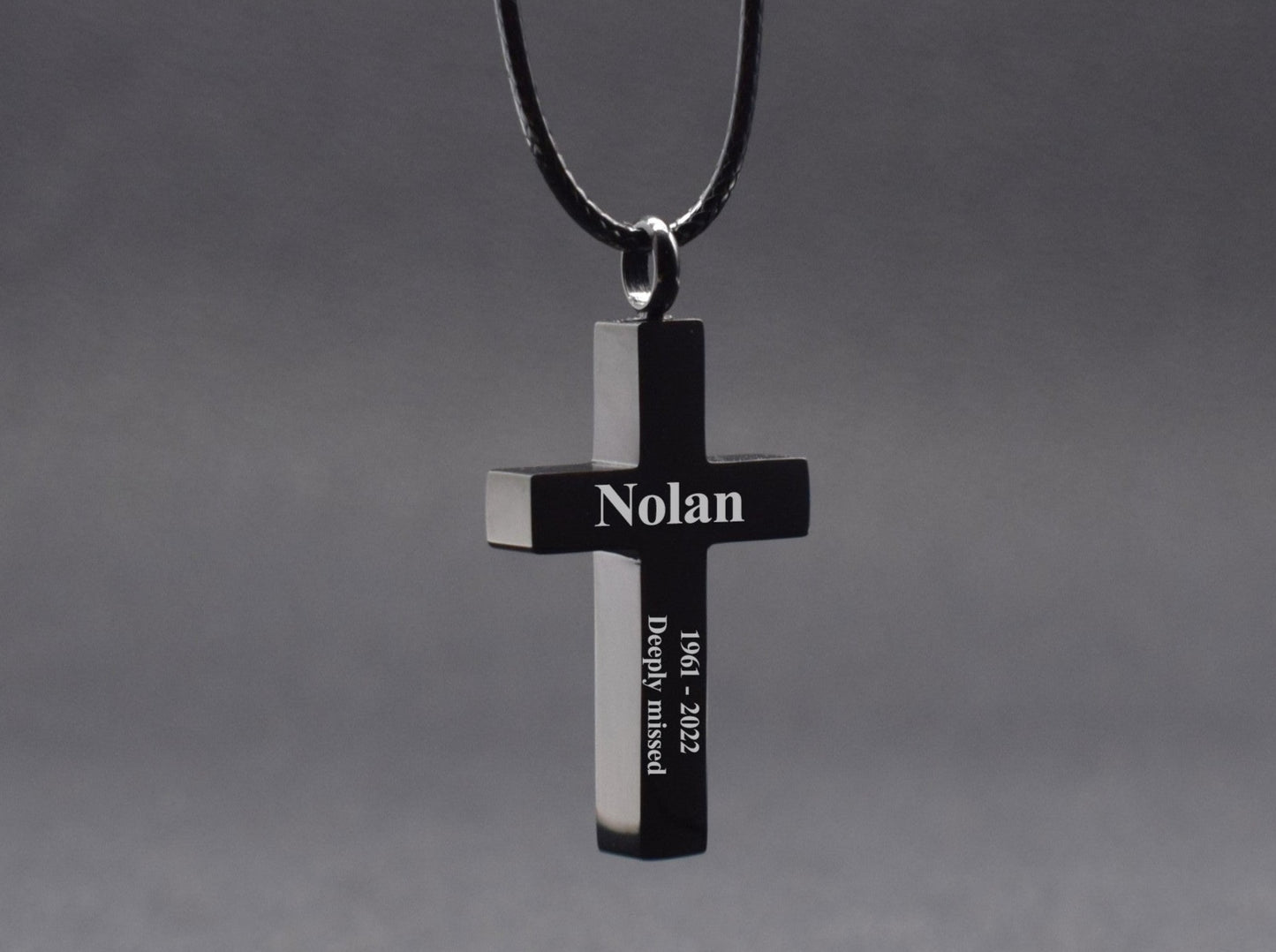 Cremation jewelry for ashes Black cross urn necklace Memorial gift for loss of loved one