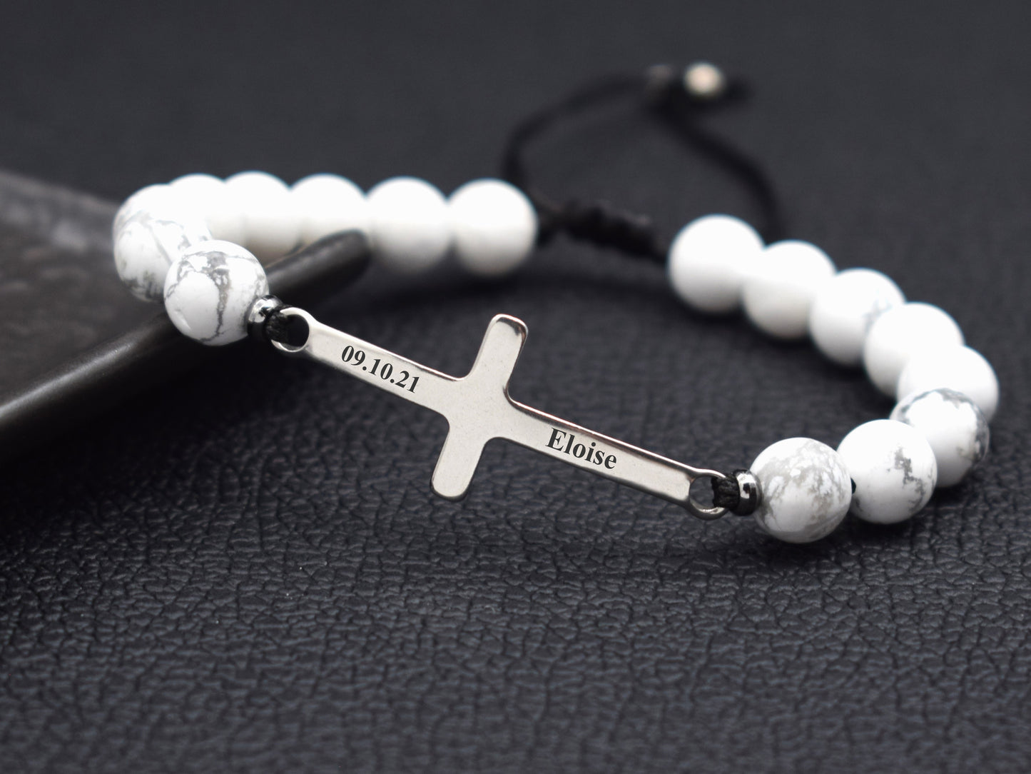 Cross bracelet for women custom name initials Christian jewelry