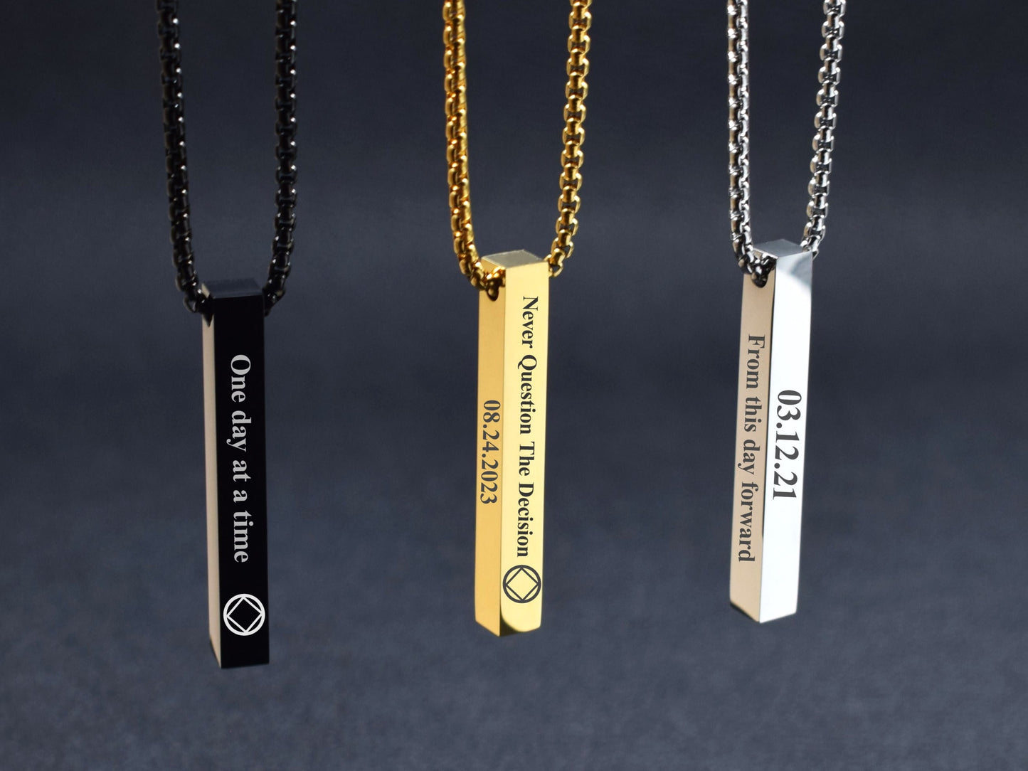 Addiction recovery jewelry NA pendant One day at a time NA anniversary