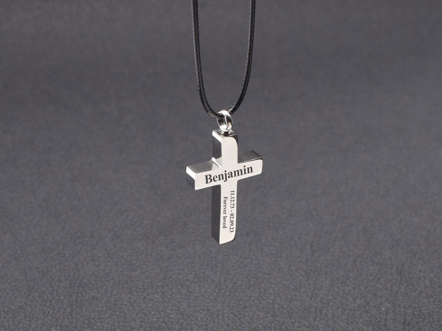 Cremation jewelry for ashes Black cross urn necklace Memorial gift for loss of loved one