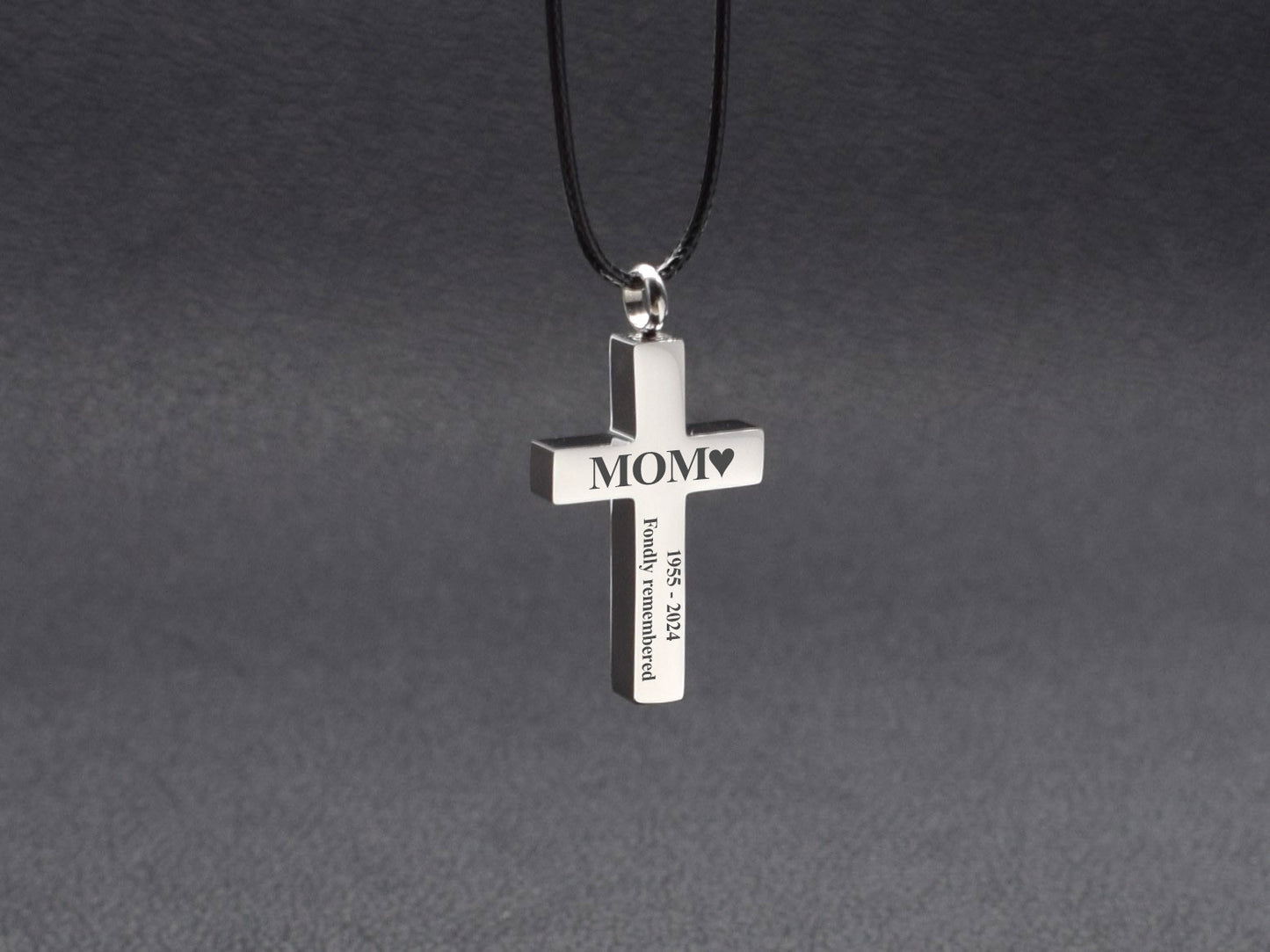 Cremation jewelry for ashes Black cross urn necklace Memorial gift for loss of loved one