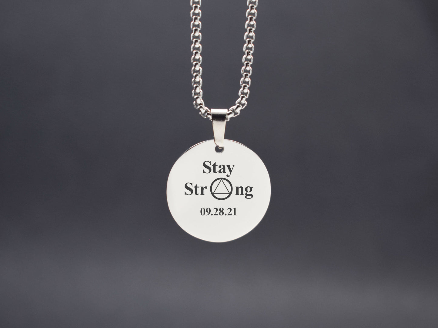 Sobriety necklace AA symbol Recovery necklace for men Stay strong