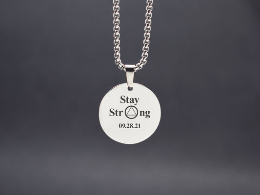 Sobriety necklace AA symbol Recovery necklace for men Stay strong