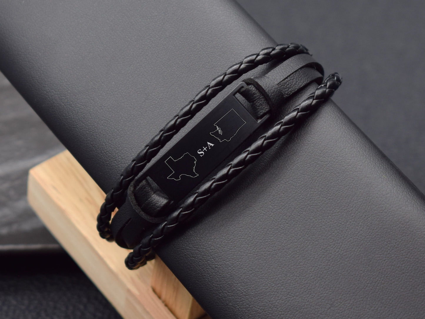 Leather bracelet men long distance relationship gift State bracelets