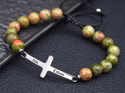 Cross bracelet for women custom name initials Christian jewelry