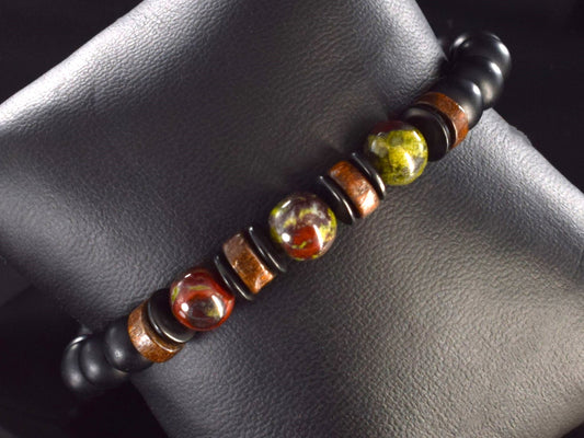 Handmade onyx bracelet with jasper beads and sandal wood beads