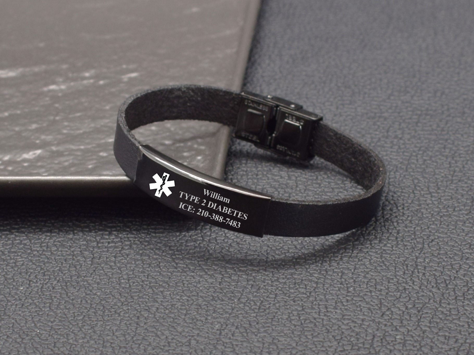 Leather diabetic bracelet