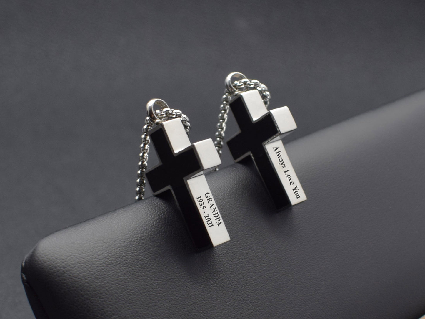 Memorial cross necklace for ashes Loss of a loved one Mens urn pendant