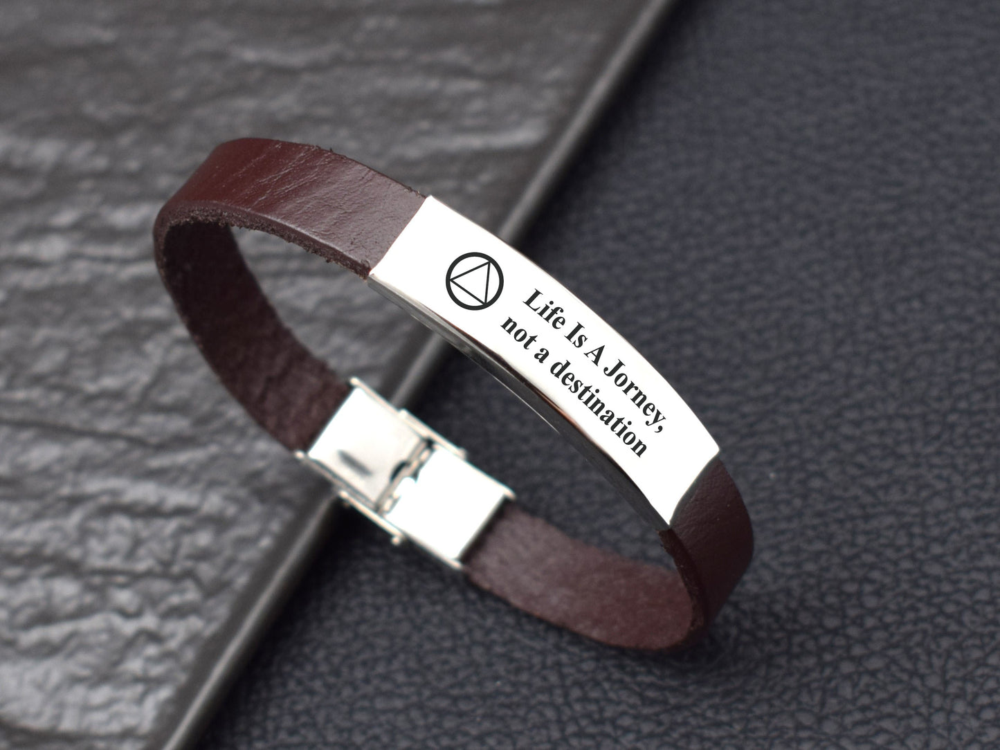 Leather bracelet personalized soberiety anniversary Sober AF One Day At A Time