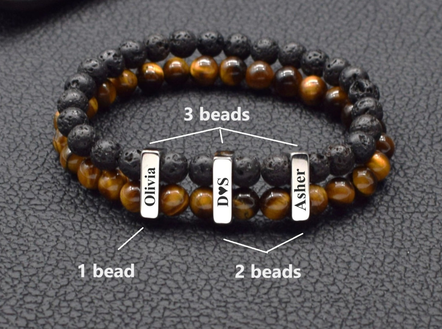 Custom name bracelet men anniversary gift for him tiger eye onyx beads