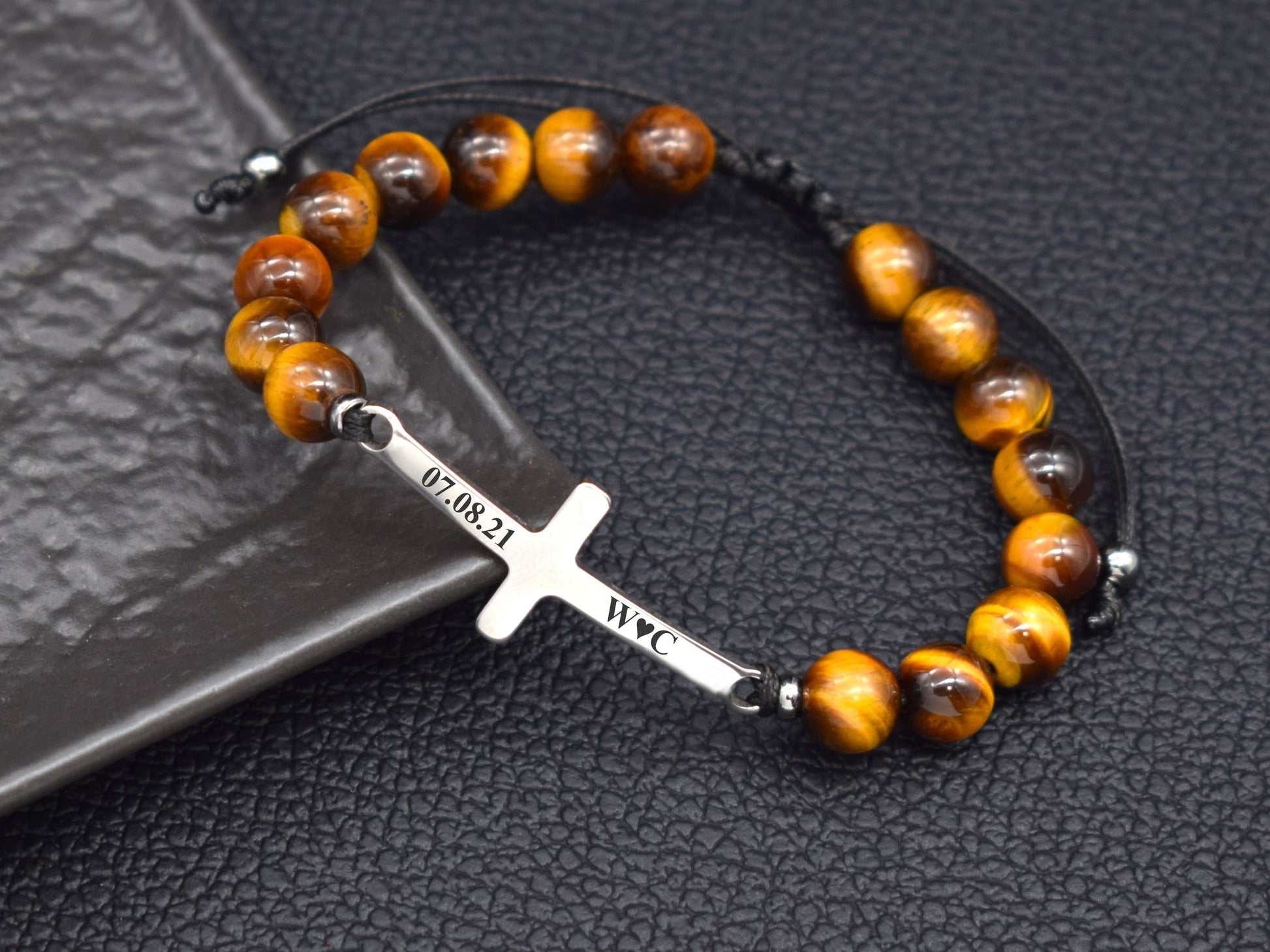 Custom cross bracelet with initials and AA date