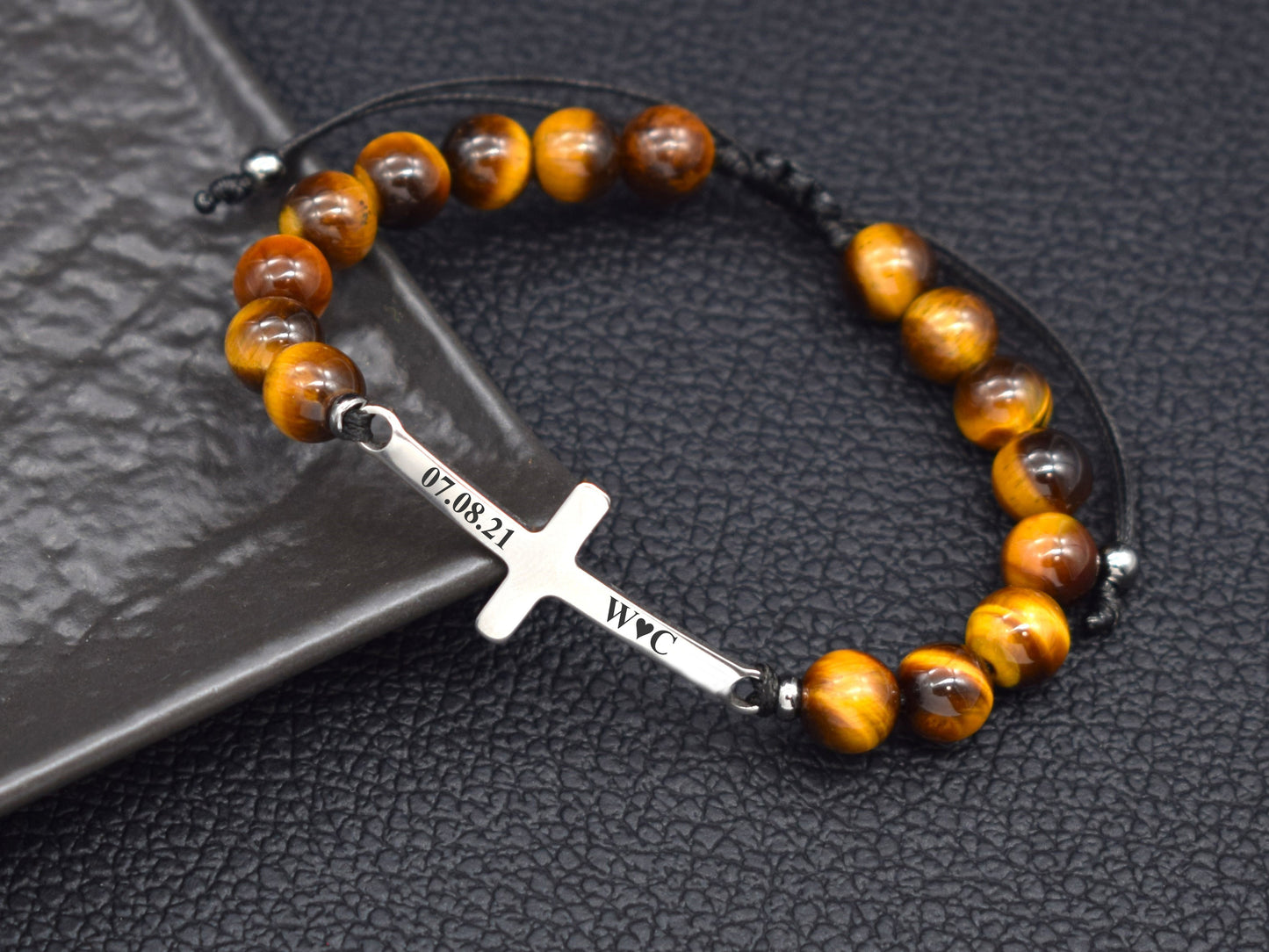 Mens cross bracelet personalized birthday boyfriend gift