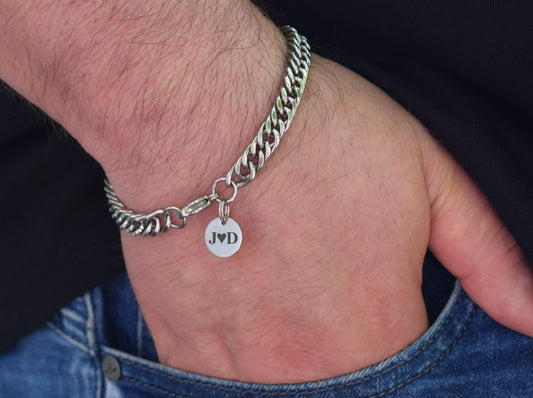 mens chain bracelet with customise couple initials and symbol heart